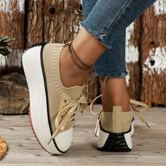 Women's Knit Platform Sneakers Lace Up Outdoor Shoes Lightweight