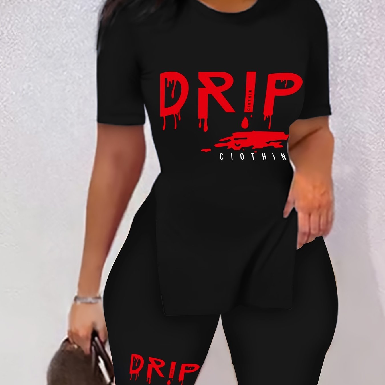 Letter Print Two piece Set Short Sleeve Casual T Shirt & Workout Shorts