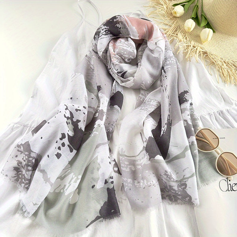 Tie Dye Print Scarf Boho Shawl Frayed Edge Head Wrap Sunscreen