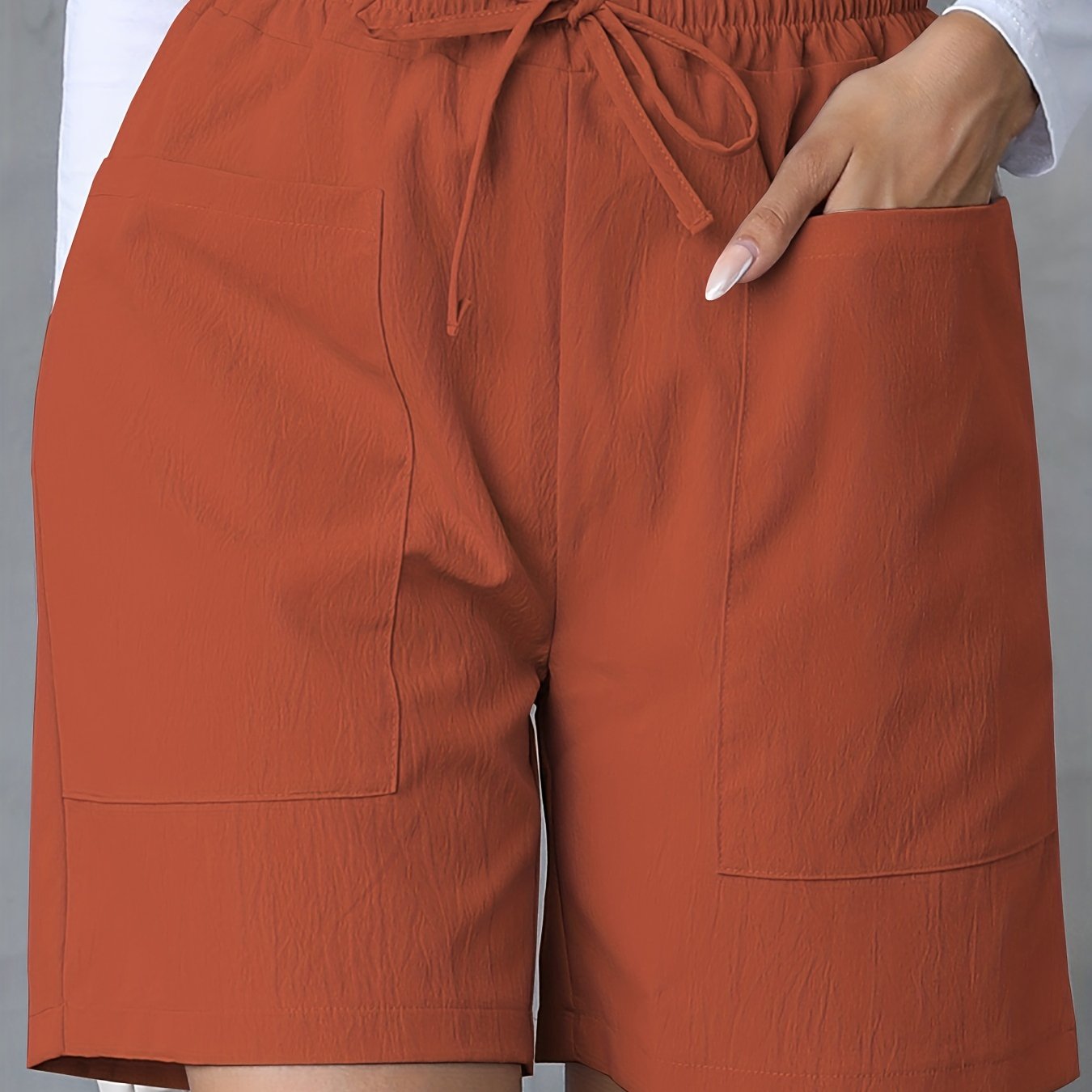 Solid Drawstring Waist Shorts Casual Pocket Shorts for Summer