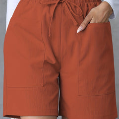 Solid Drawstring Waist Shorts Casual Pocket Shorts for Summer