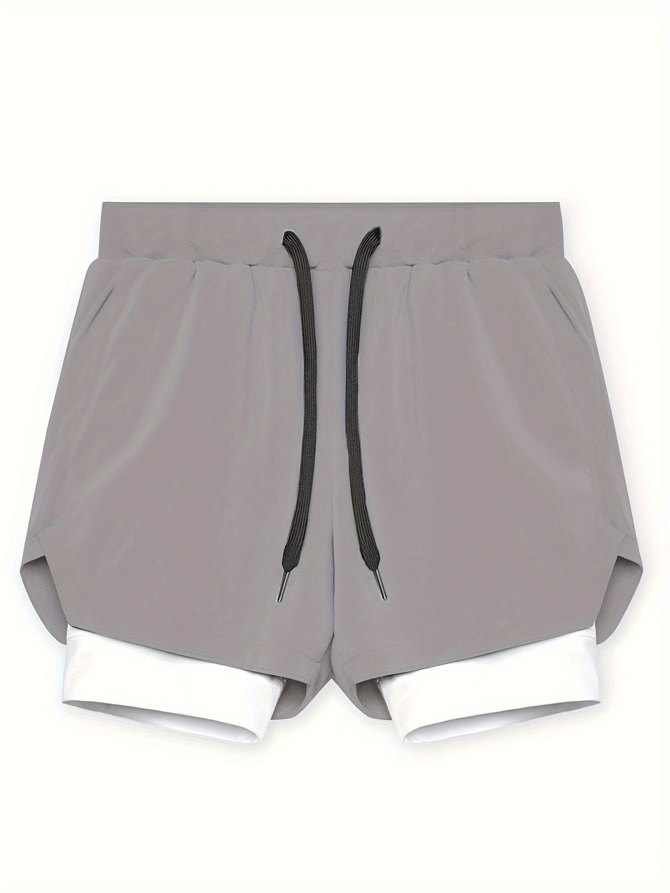 Men's Loose Solid Active Shorts With Pockets Drawstring 2 In 1 Shorts