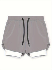 Men's Loose Solid Active Shorts With Pockets Drawstring 2 In 1 Shorts