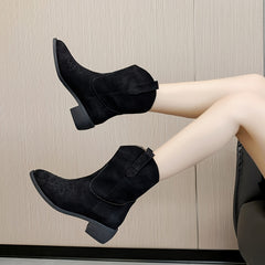 Women's Western Ankle Boots Embroidery Pull On Shoes Chunky Heeled Cowgirl Boots