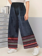 Boho Pants Women's Plus Tribal Print Wide Leg Pants