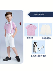 Boys Striped Shirt & Overalls Set with Bow Tie