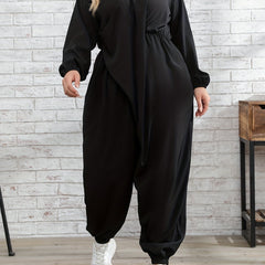Solid Long Sleeve V Neck Jumpsuit