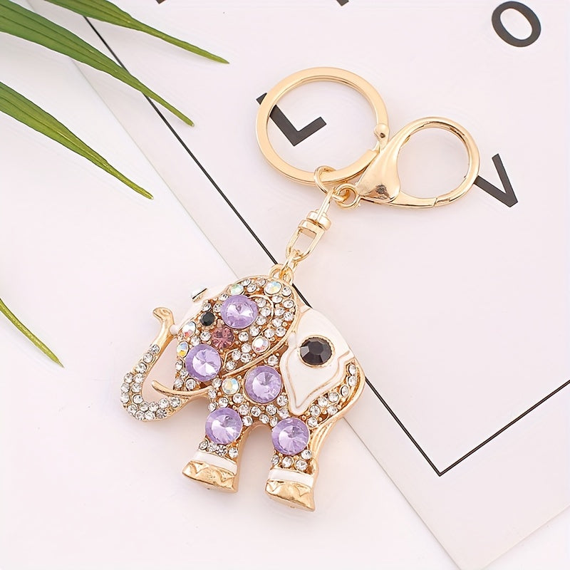 Metal Elephant Keychain with Artificial Diamond Encrusted