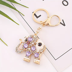 Metal Elephant Keychain with Artificial Diamond Encrusted