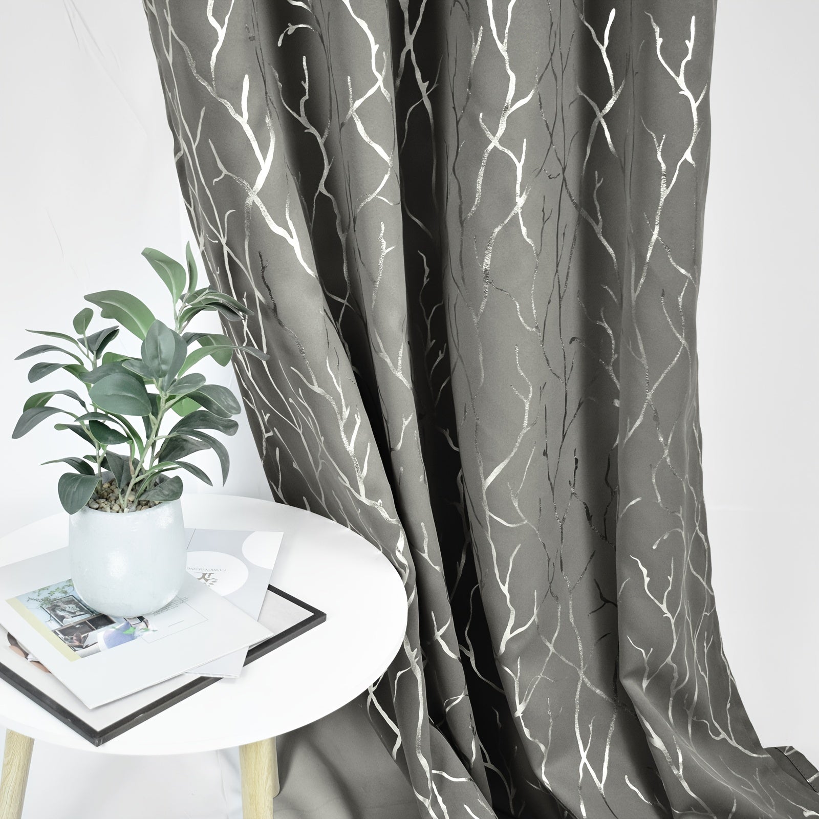 Grey Silvery Branch Blackout Curtain