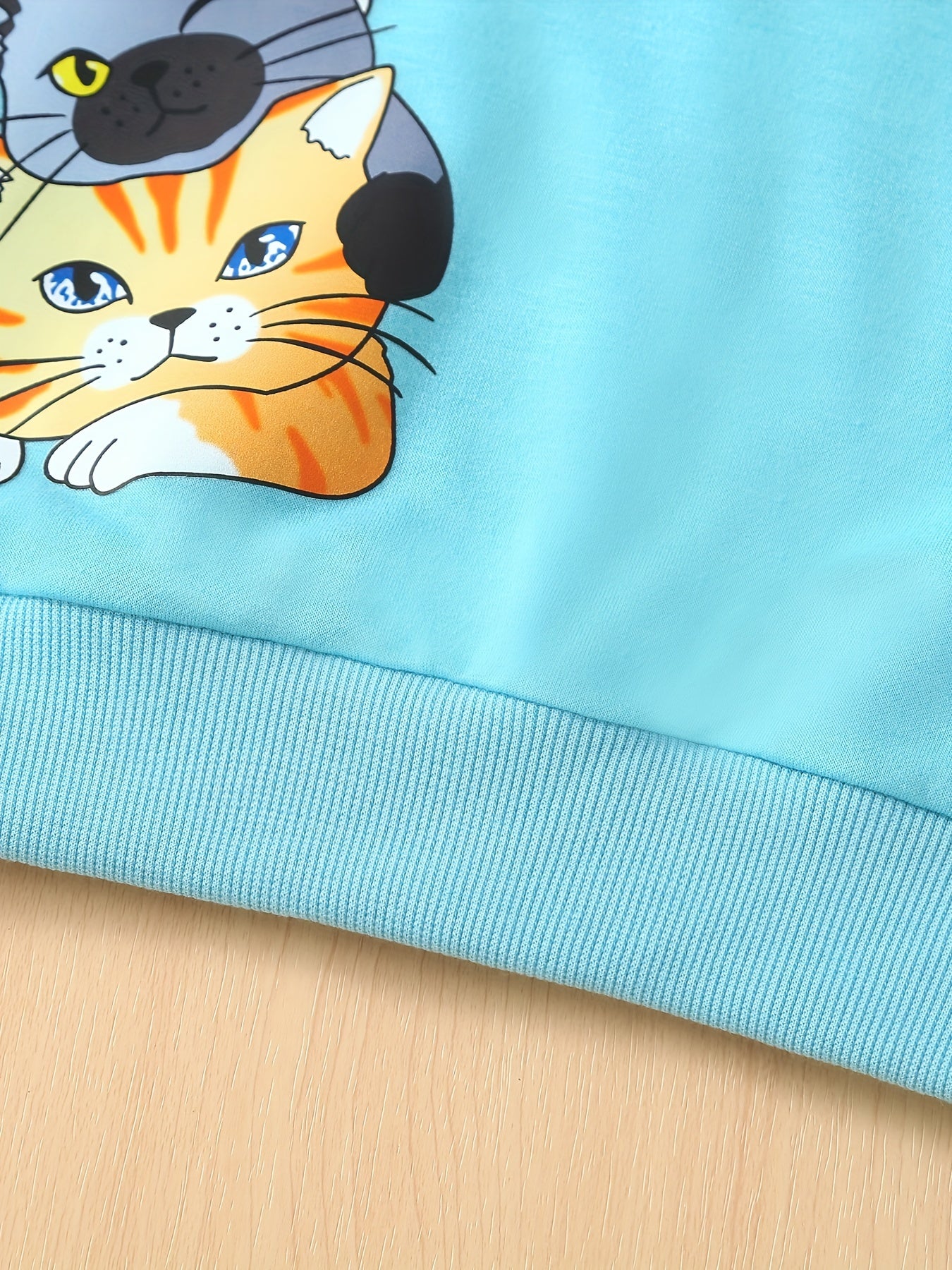 Boys Hi Kitten Sweatshirt Long Sleeve Round Neck Casual Pullover Top