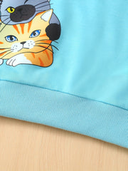 Boys Hi Kitten Sweatshirt Long Sleeve Round Neck Casual Pullover Top