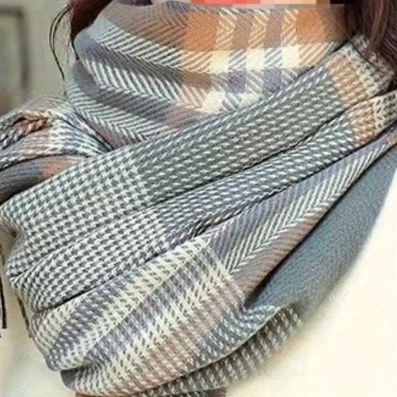 Cashmere Warm Scarf Plaid Print Tassel Shawl Windproof Head Wrap Scarves