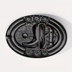 Boho Turquoise Beads Inlaid Belt Buckle Cowboy Boots Pattern Engraved Vintage
