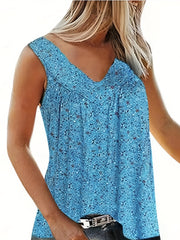 Ditsy Print Ruched V Neck Tank Top
