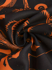 Men's Pumpkin Print Button Up Short Sleeve Shirt