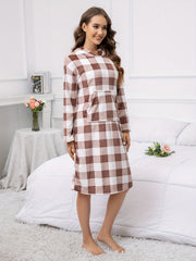 Plaid Hooded NightDress Long Sleeve Pajama Dress
