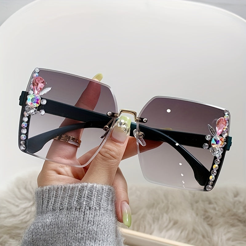 Oversized Rhinestone Sunglasses Gradient Sun Shades UV400