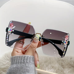 Oversized Rhinestone Sunglasses Gradient Sun Shades UV400