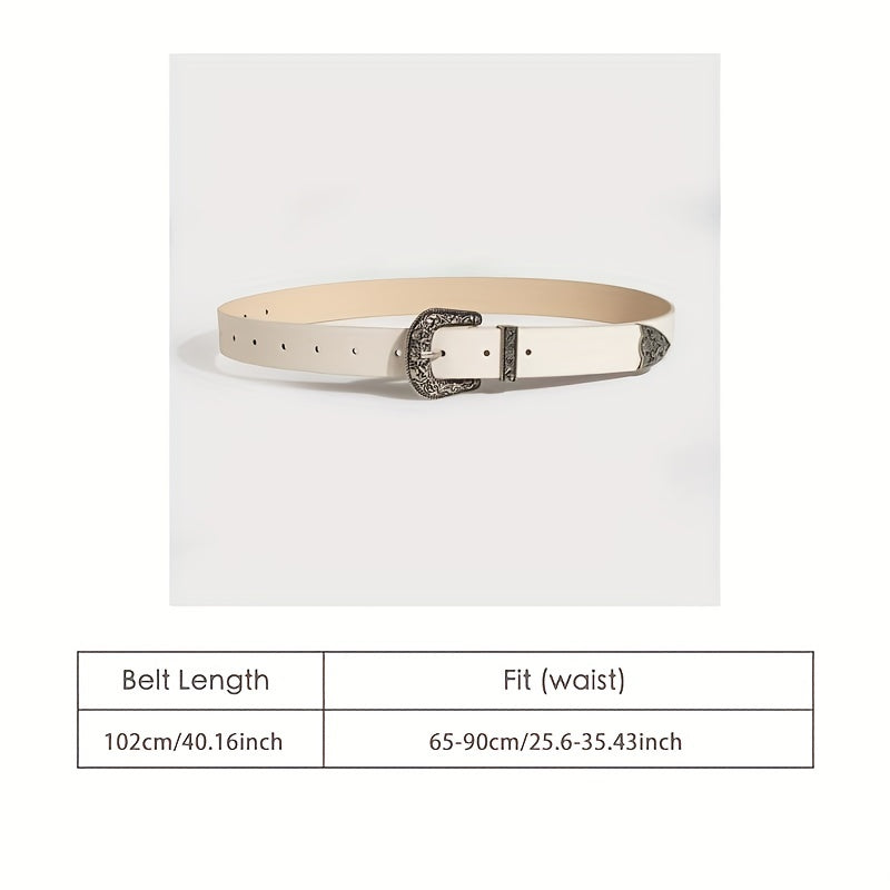 Women Classic Western Buckle Belt Vintage PU Leather Cowgirl Waist Belt