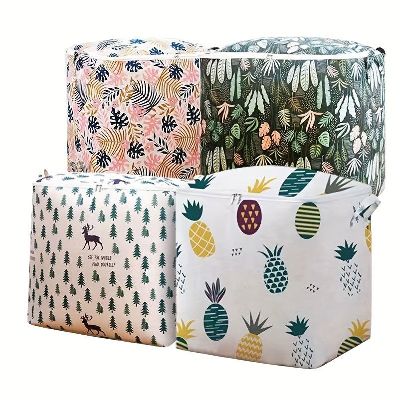 Pattern Storage Box Zipper Dustproof Organizer Foldable Clothes Container
