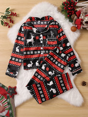 Kids Satin Lounge Wear Homewear Top & Pants Set Pajamas Set With Elk Pattern