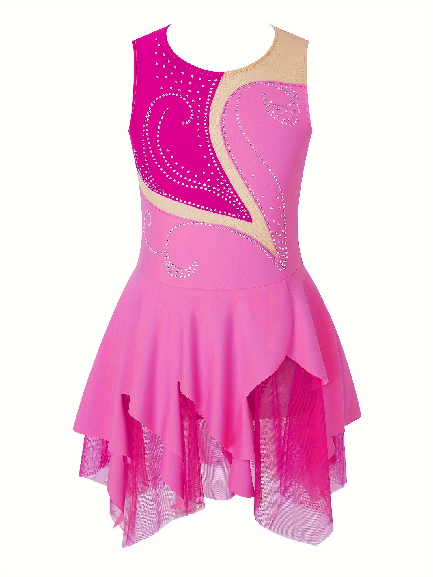 Girls Sleeveless Ice Skating Dress Rhinestone Gymnastic Leotard