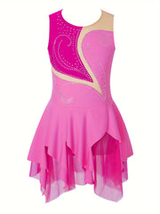 Girls Sleeveless Ice Skating Dress Rhinestone Gymnastic Leotard
