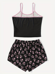 Skull Print Pajama Set Cami Top & Shorts Sleepwear Loungewear