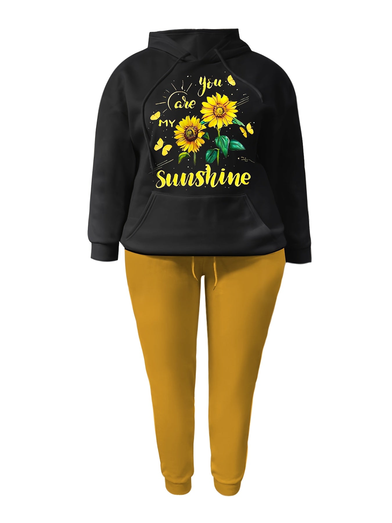Women's Sunflower Hoodie & Solid Pants 2 Piece Set