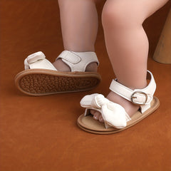 Bowknot Open Toe Sandals For Baby Girls Hook & Loop Non Slip Lightweight Shoes