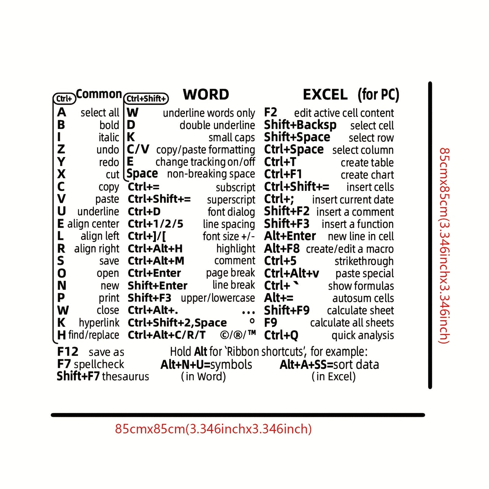 Transparent PVC Excel Shortcut Key Sticker with Adhesive