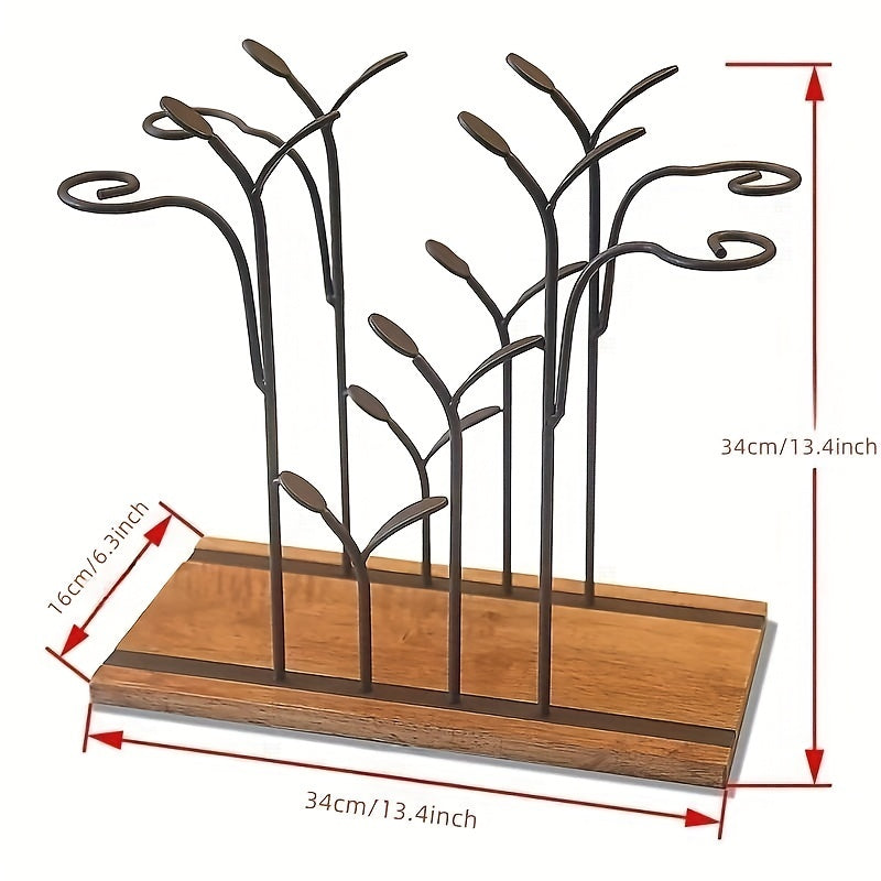 Stylish Tabletop Wine Rack for 4 Bottles and 4 Glasses Wood and Metal Constr
