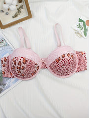 Leopard Print Lace Push Up Bra With Removable Straps