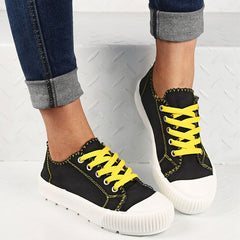 Women's Canvas Lace Up Sneakers Low Top Shoes