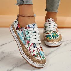 Floral Print Slip On Sneakers for Women Zipper Detail Outdoor Shoes