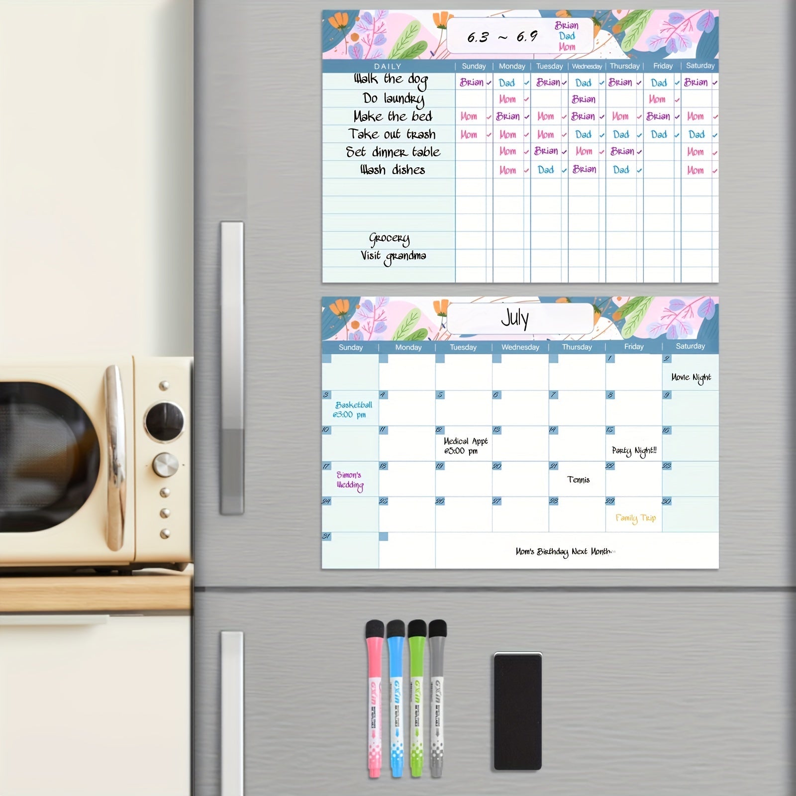 Magnetic Dry Erase Fridge Calendar and Chore Chart