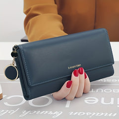 Maroon Long Wallet Women's Casual Synthetic Leather Tri Fold Zipper Closure