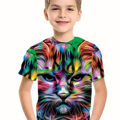 Boy's Colorful Cat 3D Graphic T-shirt Short Sleeve Tee Kid's Clothing
