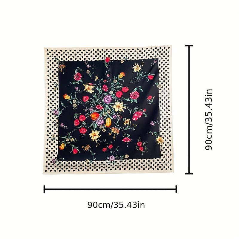 Flower Dotted Print Bandana Silk Scarf for Women
