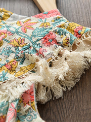 Girls' Bohemian Sundress With Ditsy Floral Print Dresses For Holiday Vacation