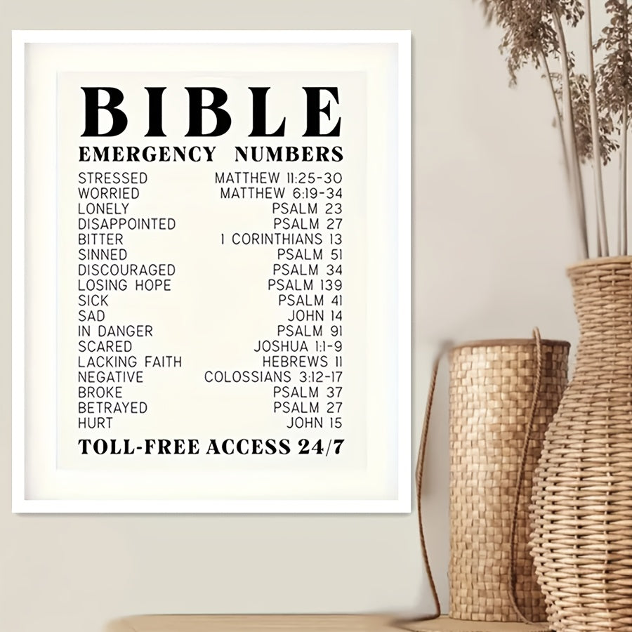 Vintage Faith Bible Emergency Number Poster Inspirational Art Print