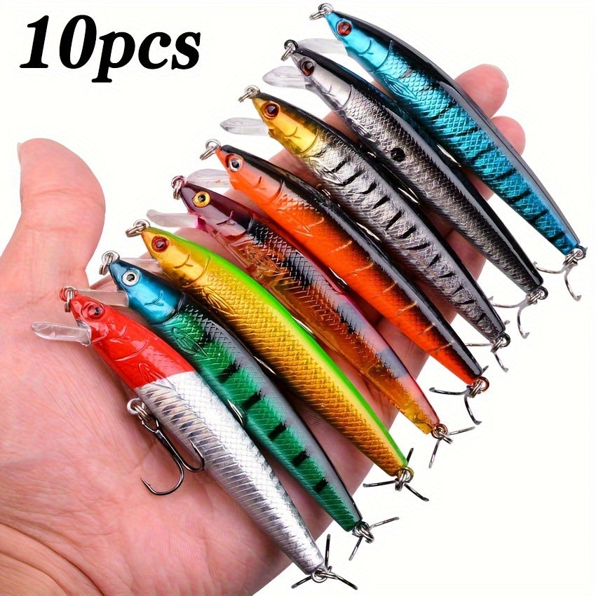 10pcs Minnow Fishing Lure with Two Treble Hooks Crankbait for Carp Fishing