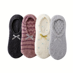 4 Pairs Fuzzy Short Socks Variety, Comfortable Anti Slip Ankle Socks Women's Sto