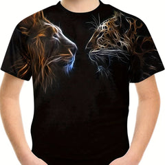 Boy's Lion & Leopard Graphic T shirt Casual 3D Print Tee
