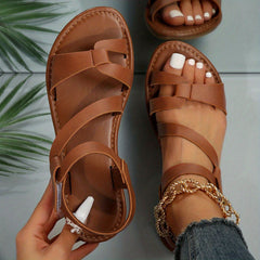 Women's Contrast Flat Sandals Hook & Loop Strap Lightweight Beach Sandals