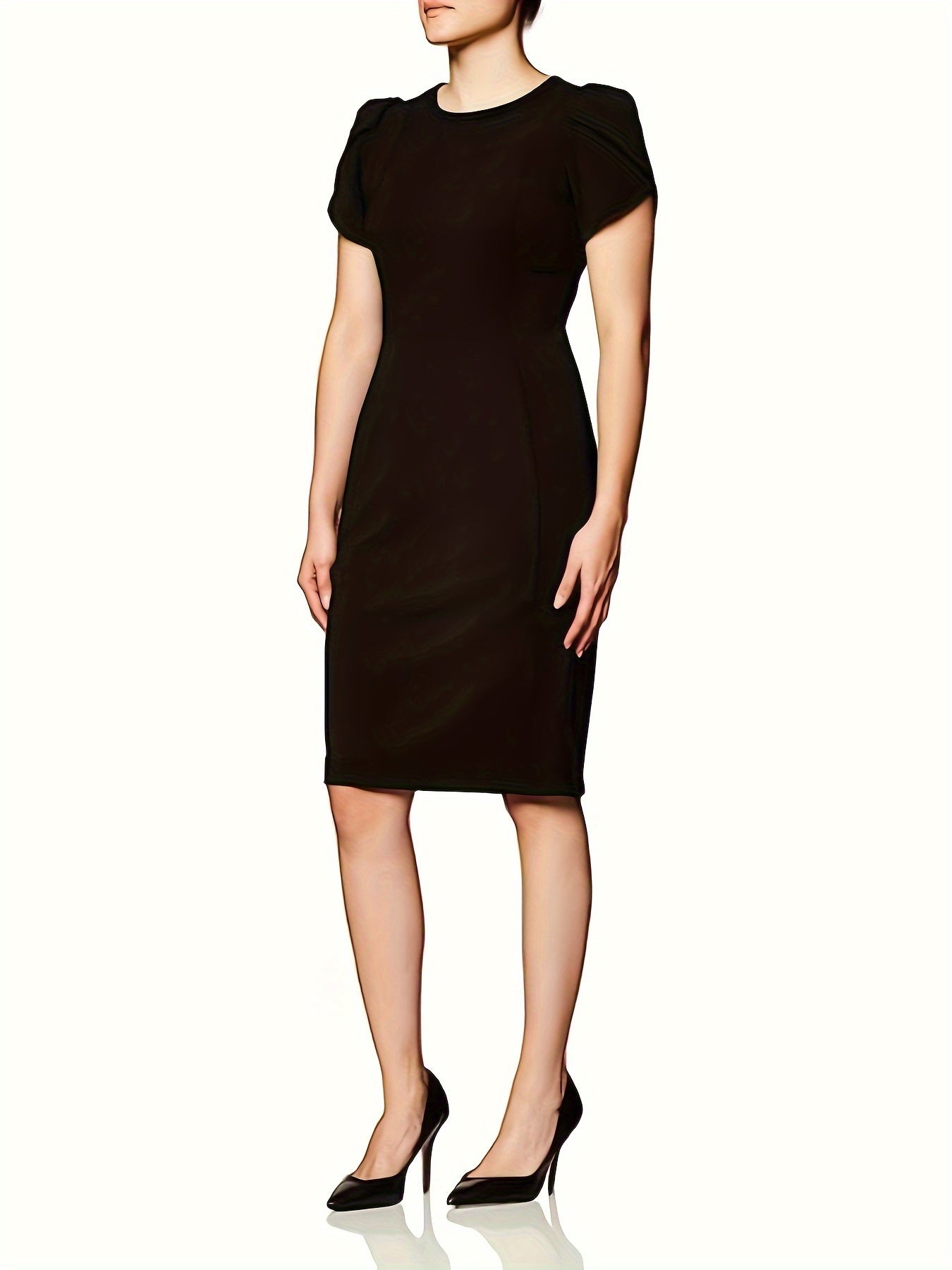 Petal Sleeve Bodycon Dress in Solid Color
