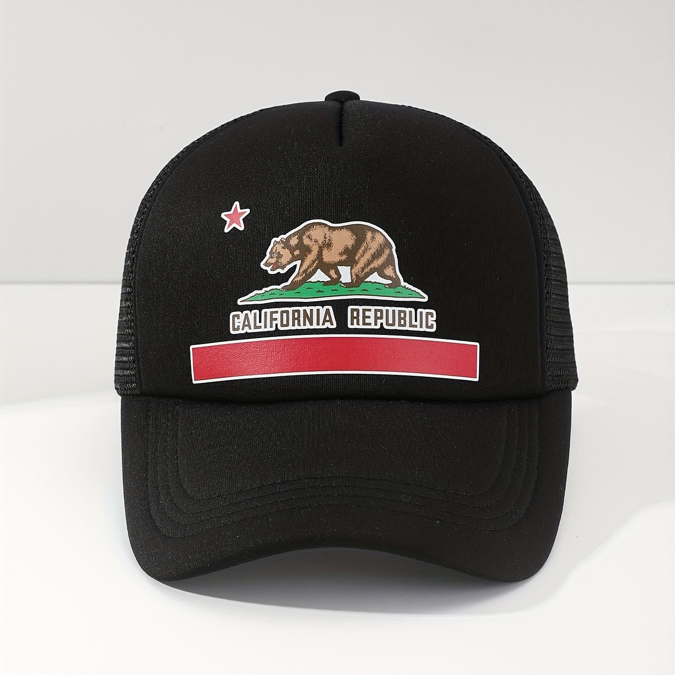 Classic Bear Printed Trucker Hat Mesh Adjustable Baseball Cap Unisex Cartoon Sun
