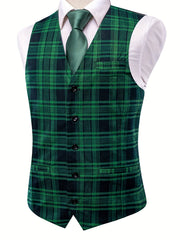 Plaid V Neck Waistcoat Men's Retro Style Single Breasted Vest