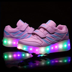Girl's LED Light Up Roller Shoes with Hook and Loop Closure